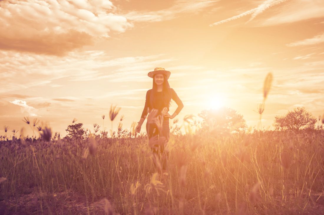 Silhouette in a sunset meadow