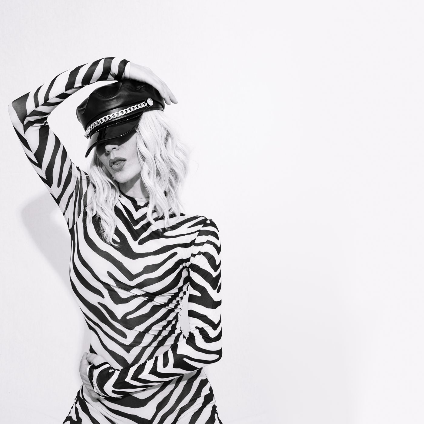 Model in a zebra print dress