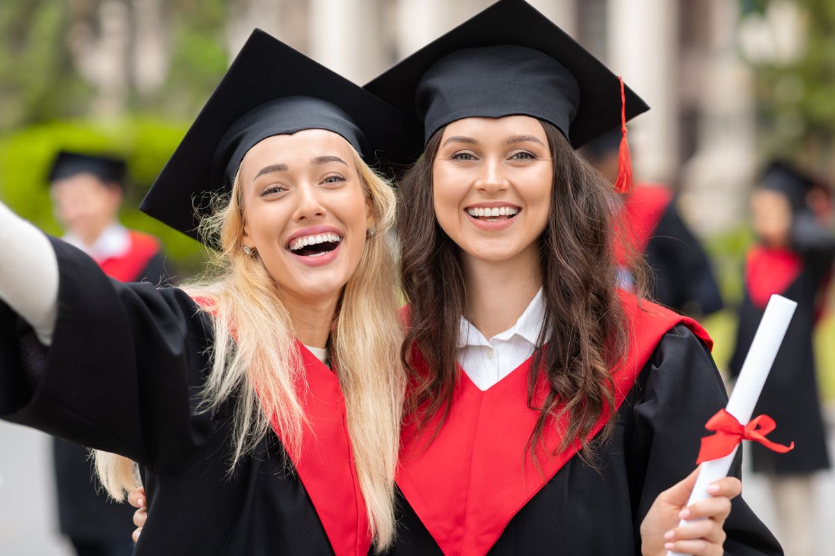 Graduates celebrating together in the city