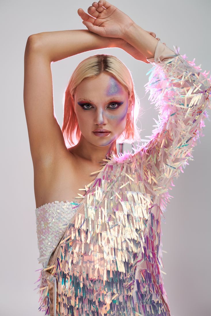 Dancing in an iridescent sequin gown