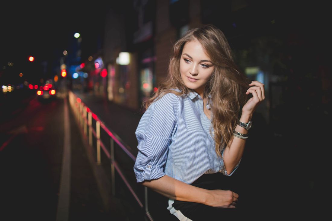 Night street portrait in city lights